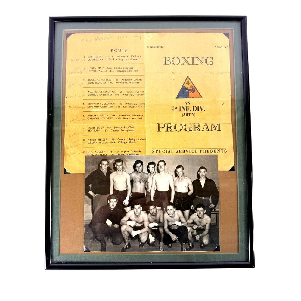 WWII 1945 Boxing Program 4th vs 1st Infantry Division Photo Regensburg Germany